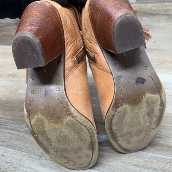 Sam Edelman Brown Leather Fringe Heeled Ankle Boots Women's Size 7 - Picture 4 of 5